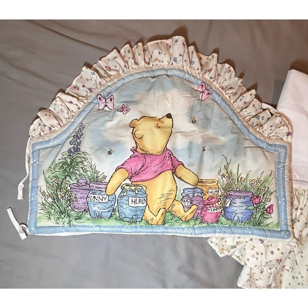 Vintage Classic Pooh Quilted Padded Crib Headboard Cover & Crib Skirt 1994 - Picture 6 of 10